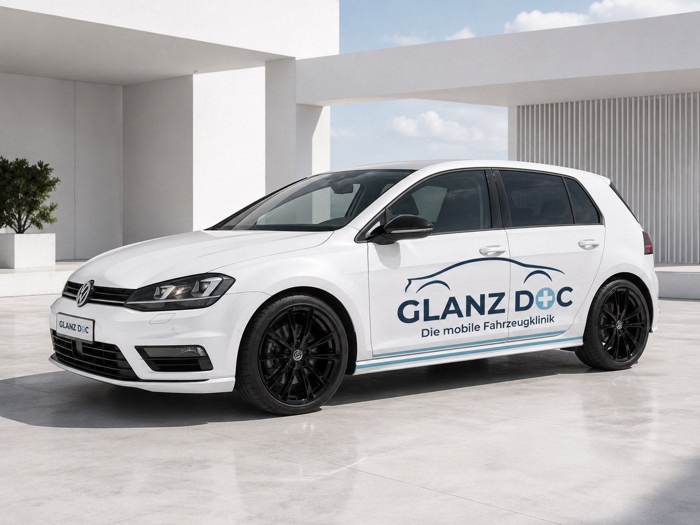 Der Golf von GlanzDoc, gezeigt mit der geplanten Fahrzeugbeschriftung